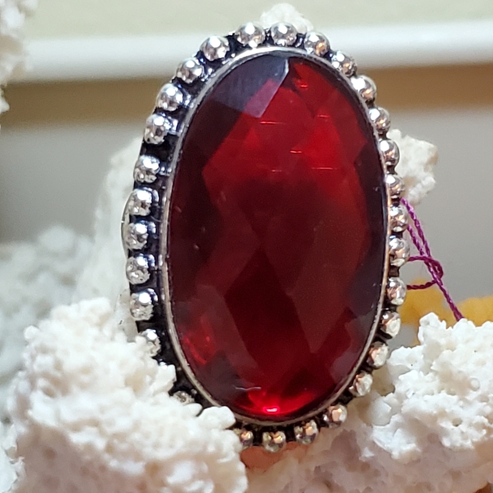 Garnet Silver Statement Ring - image 1